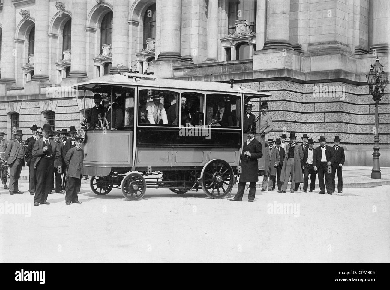 Electrically operated bus in Berlin, circa 1900 Stock Photo