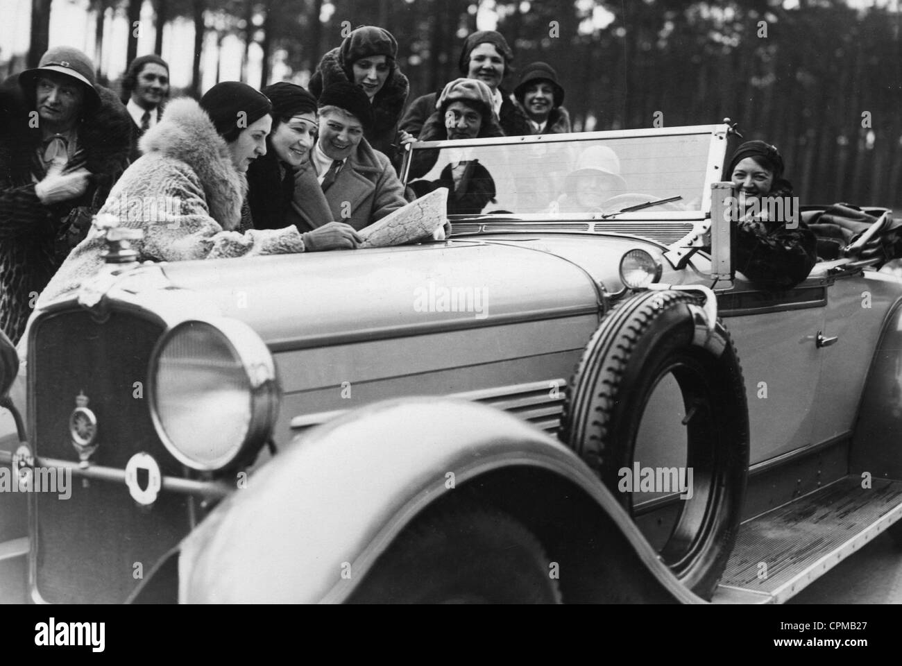 Women on an outing with the car, 1930's Stock Photo