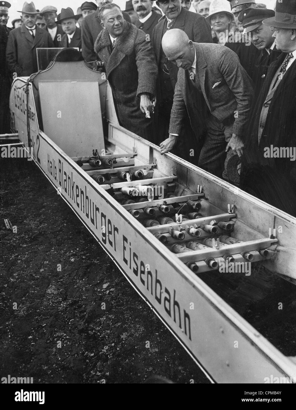 Test drive of the rocket car Rak 2, 1928 Stock Photo