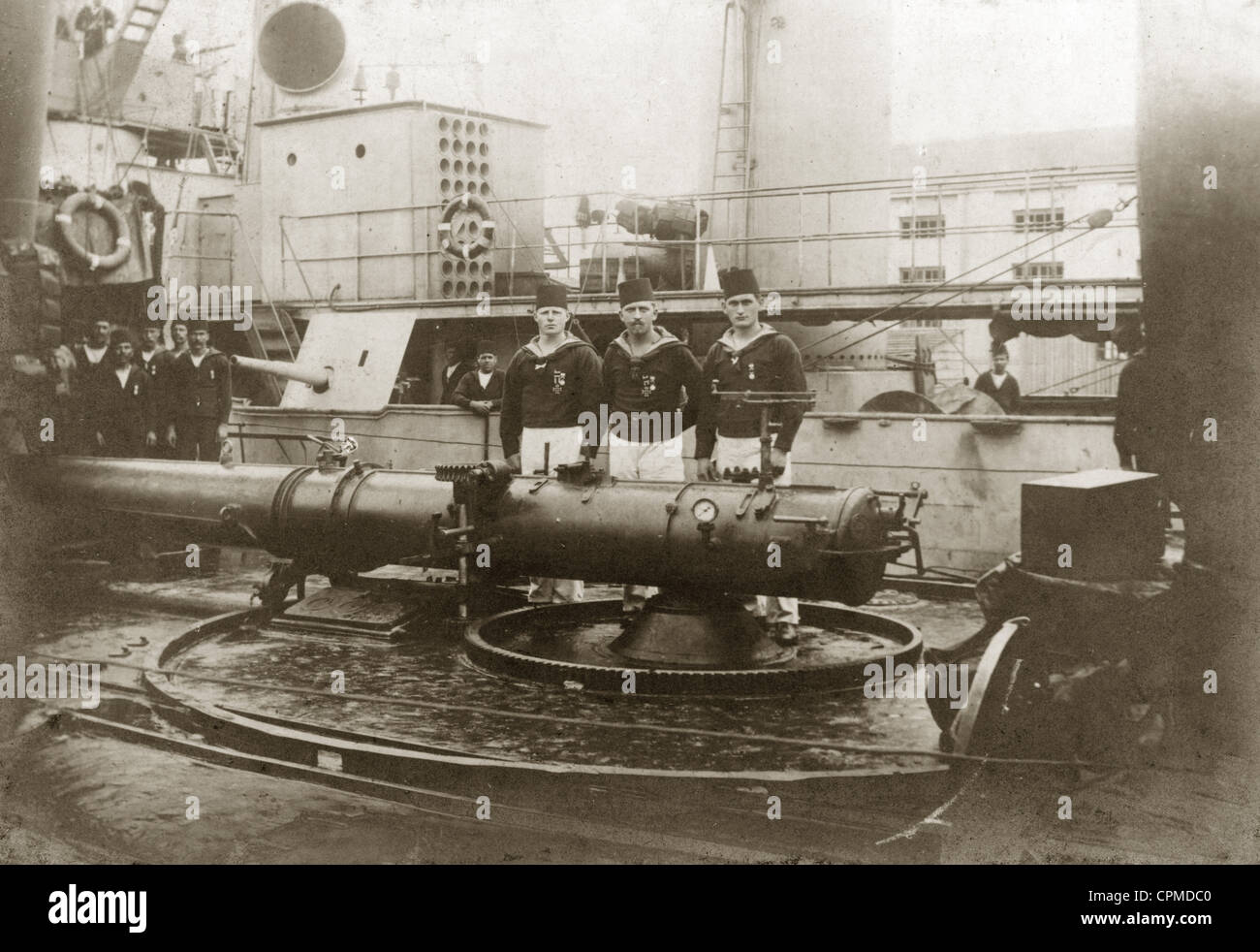Torpedo tube aboard the Turkish torpedo boat 'Muavenet', 1915 Stock Photo