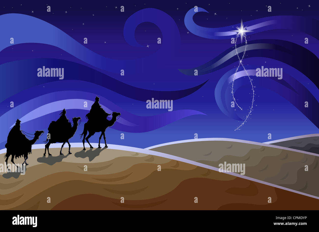 religious christmas card with the three wise men and the newborn