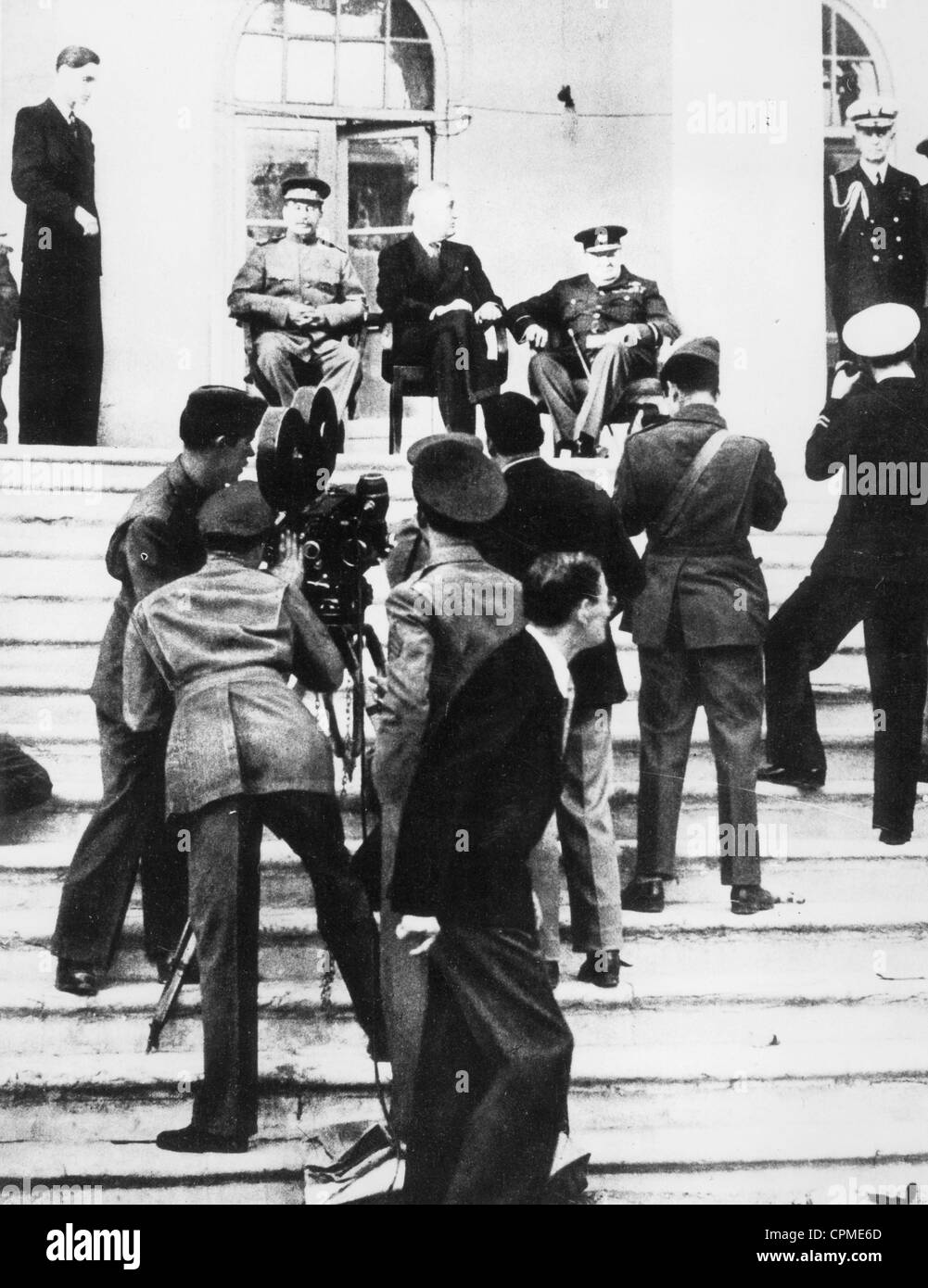 Joseph Stalin, Franklin D. Roosevelt and Winston Churchill at the Tehran Conference, 28th November 1943 (b/w photo) Stock Photo