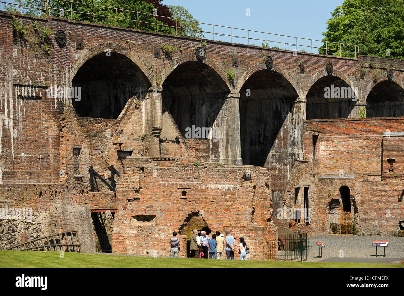 Tourists visiting the old furnace sites Coalbrookdale Museum of Iron Stock Photo