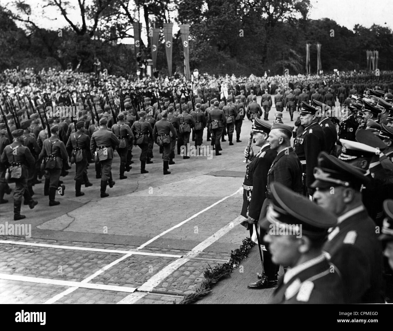 Hermann Goering, Wolfram Freiherr von Richthofen and Hugo Sperrle welcoming the Legion Condor, 1939 Stock Photo
