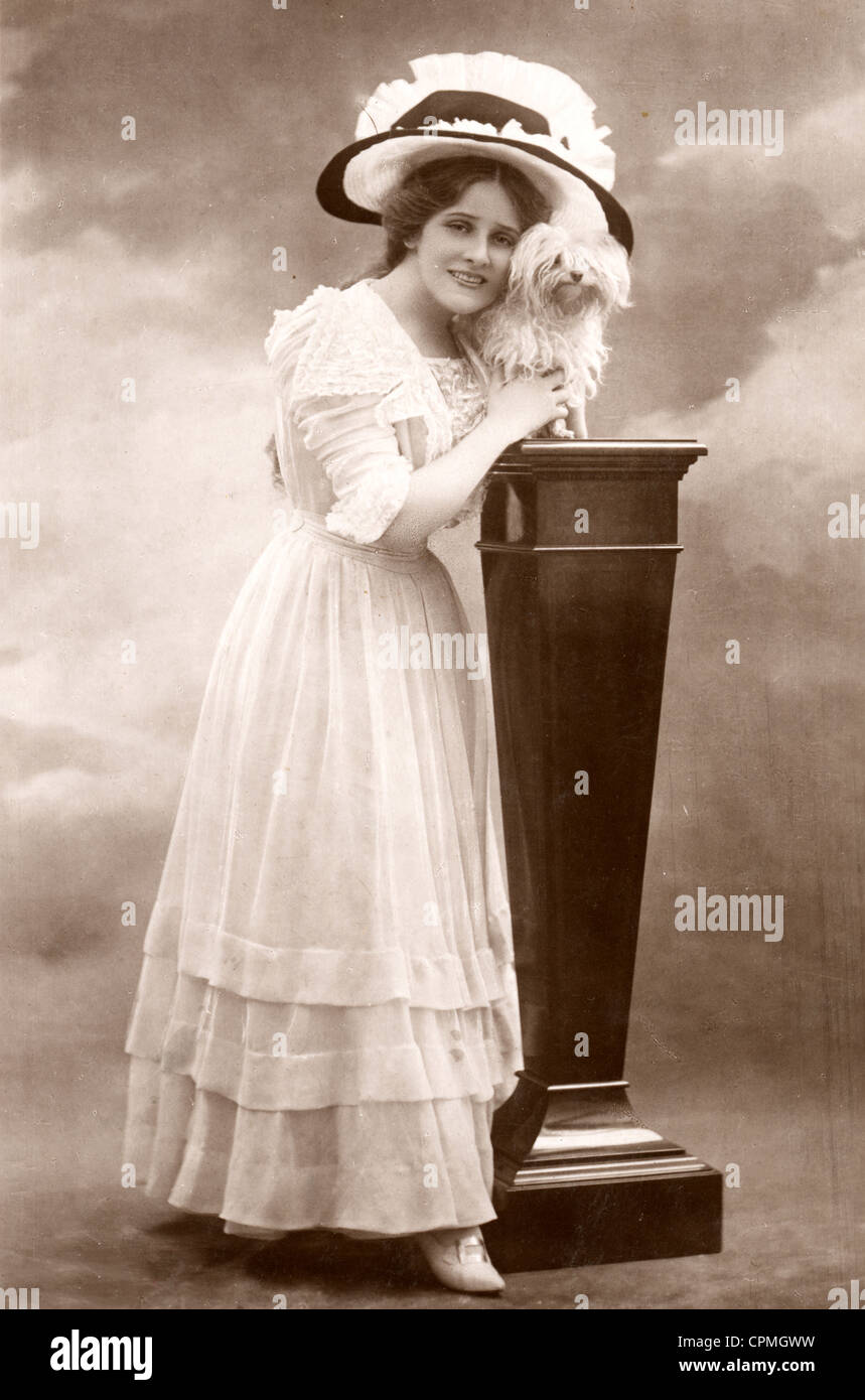 Edwardian Actress Edna May with Tiny Dog Stock Photo