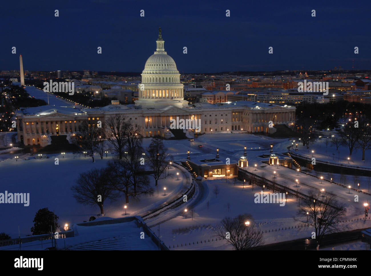 The US Capitol after a massive snow storm in Washington, DC. A total of five feet of snow feel across the area dubbed Snowmageddon. Stock Photo