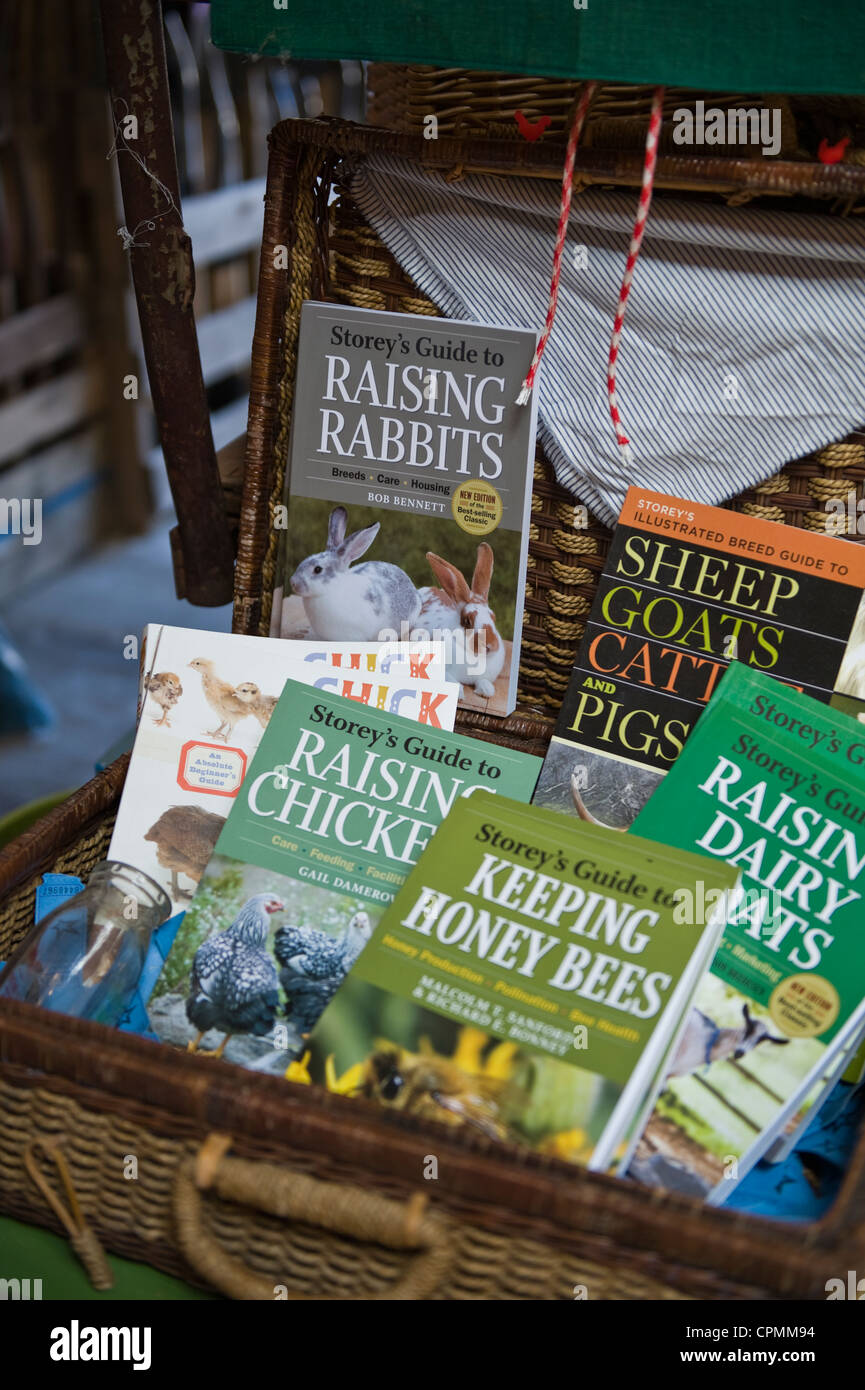 Raising Livestock books on sale in farm store Stock Photo