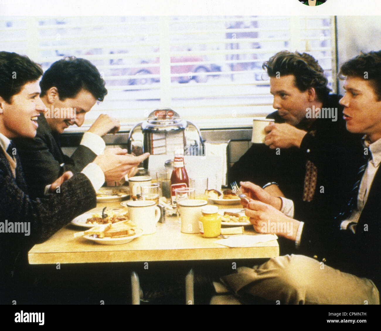 DINER 1982 MGM film with from left Timothy Daly, Daniel Stern, Mickey