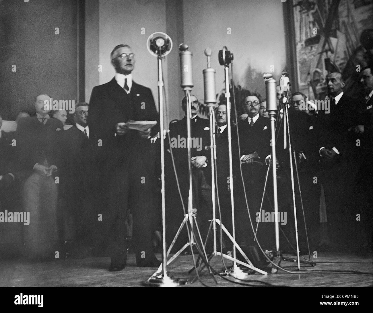 Hjalmar Schacht at the opening of the German Pavilion, 1937 Stock Photo