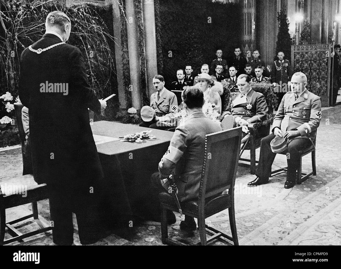 Adolf Hitler, Emmy Sonnemann, Hermann Goring, Hanns Kerrl at the Goring wedding, 1935 Stock Photo