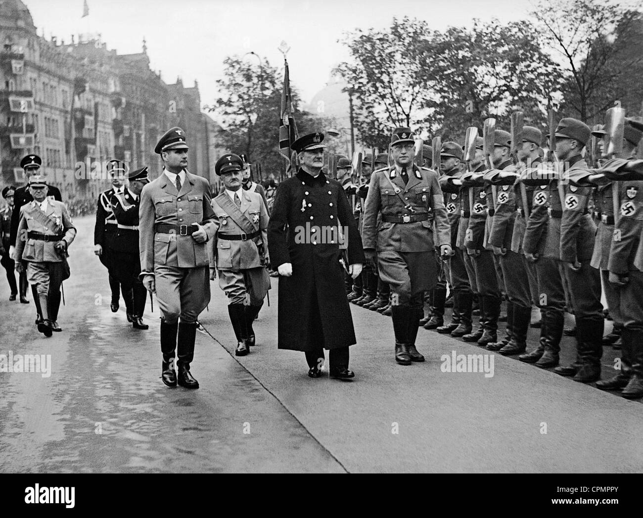 Ludwig Siebert, Heinrich Himmler, Rudolf Hess, Julius Streicher, Miklos Horthy in Nuremberg, 1938 Stock Photo