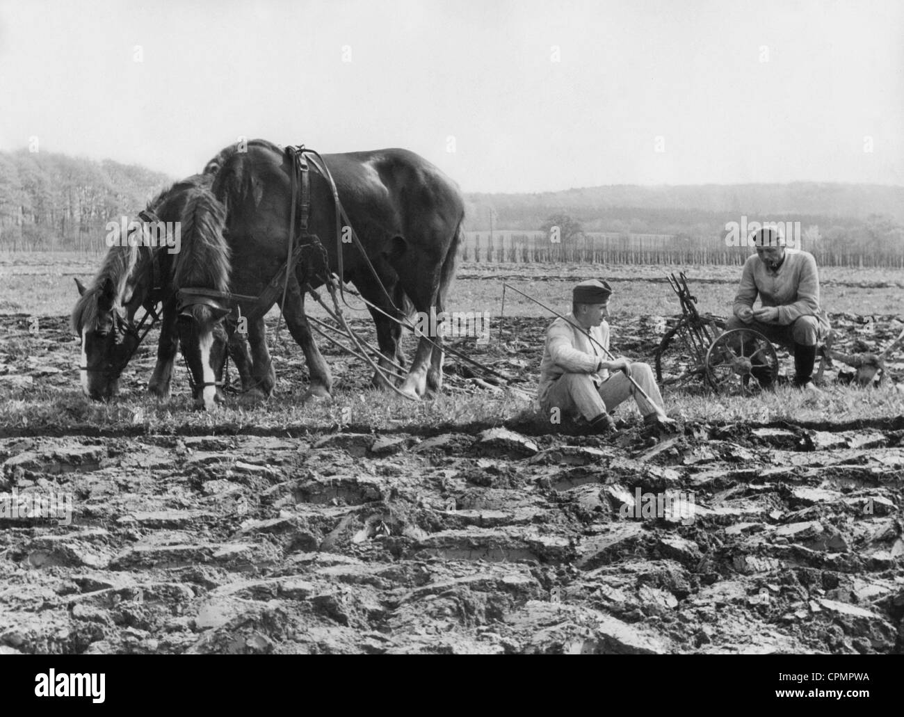 German soldiers working in the country in the French agriculture Stock Photo