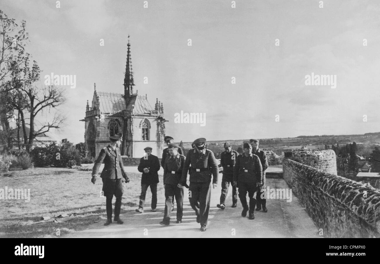 German occupation soldiers during a visit to the medieval castle of Amboise, 1941 Stock Photo