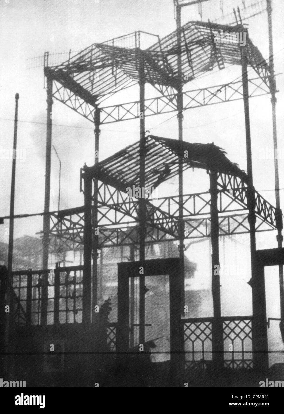 Fire at the Glaspalast (Glass Palace) in Munich, 1931 Stock Photo
