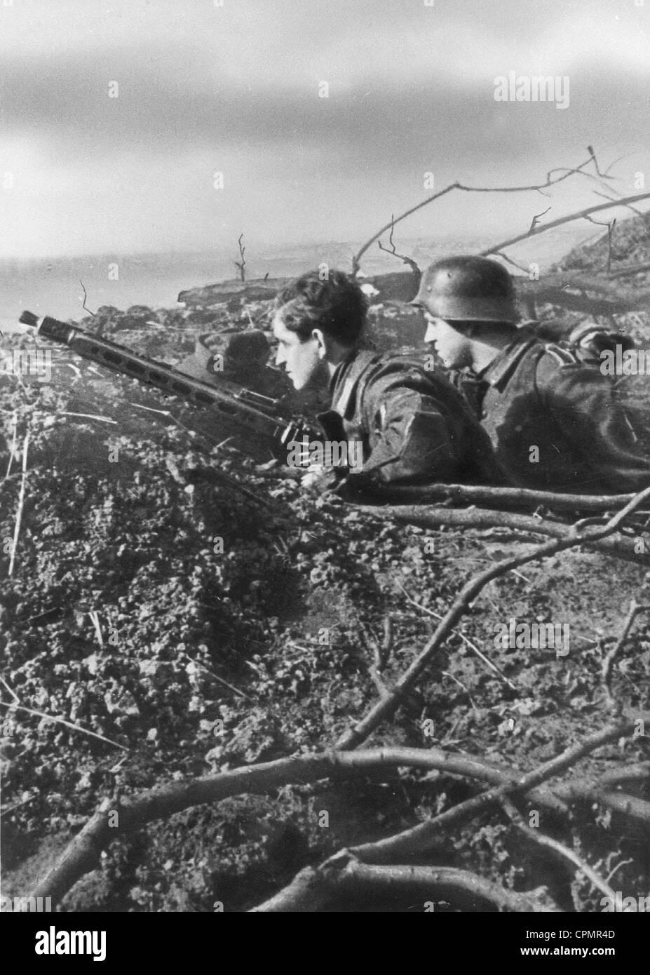 German soldiers in a position in Berlin, 1945 Stock Photo