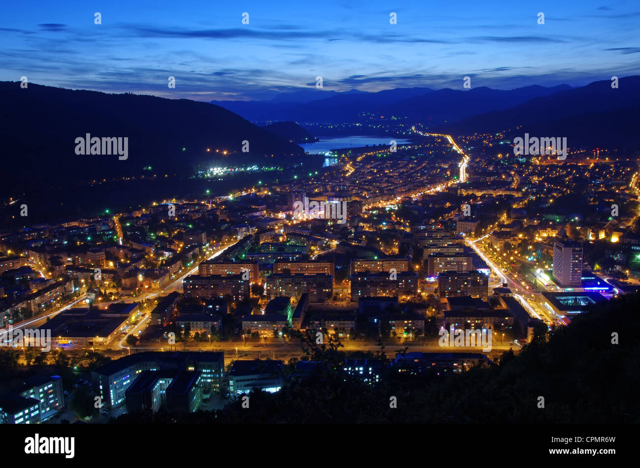 Piatra Neamt city by night in Romania Stock Photo Alamy