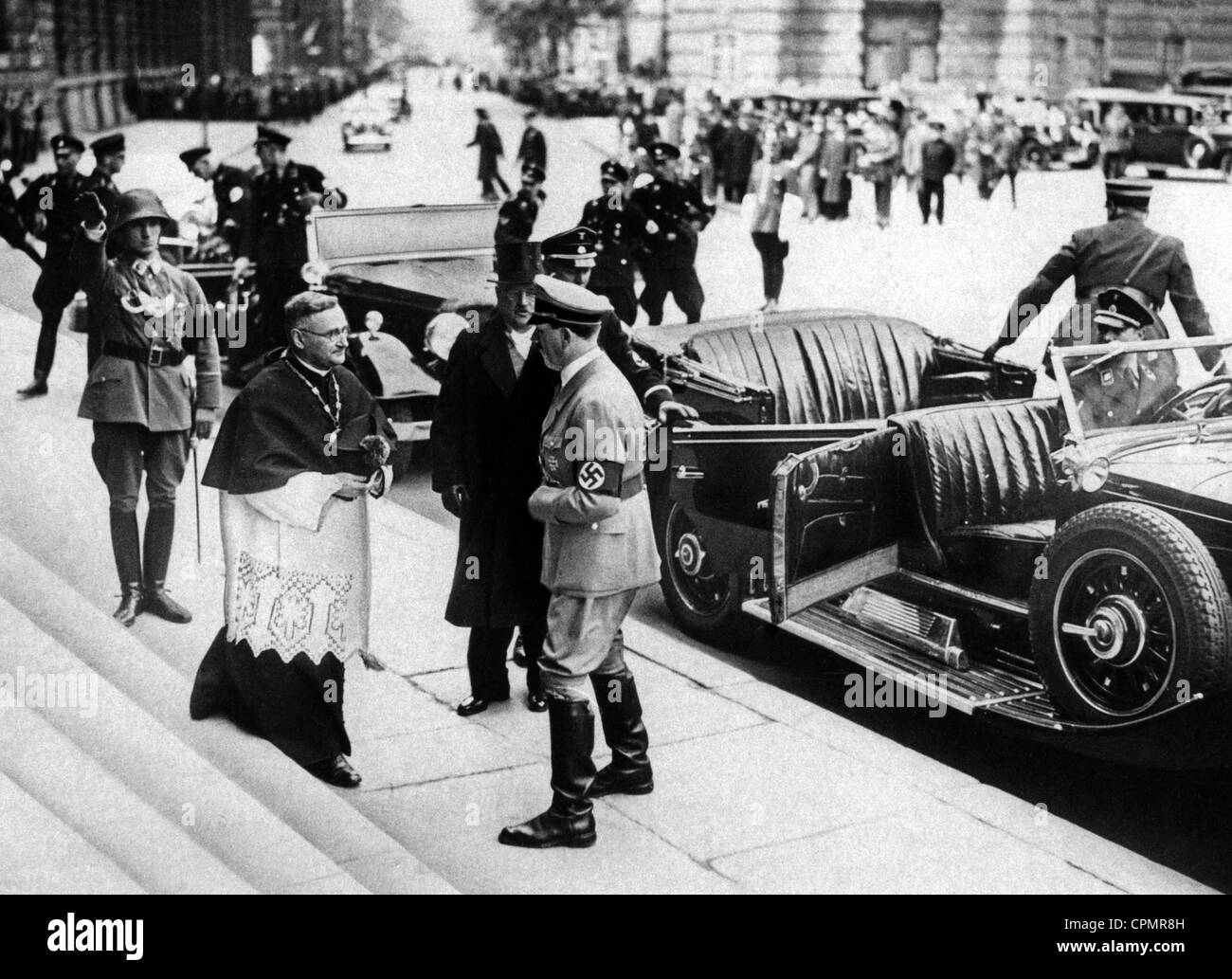 Hitler's arrival to the funeral of the deceased Jozef Klemens Pilsudski in the St. Hedwig's Cathedral Stock Photo