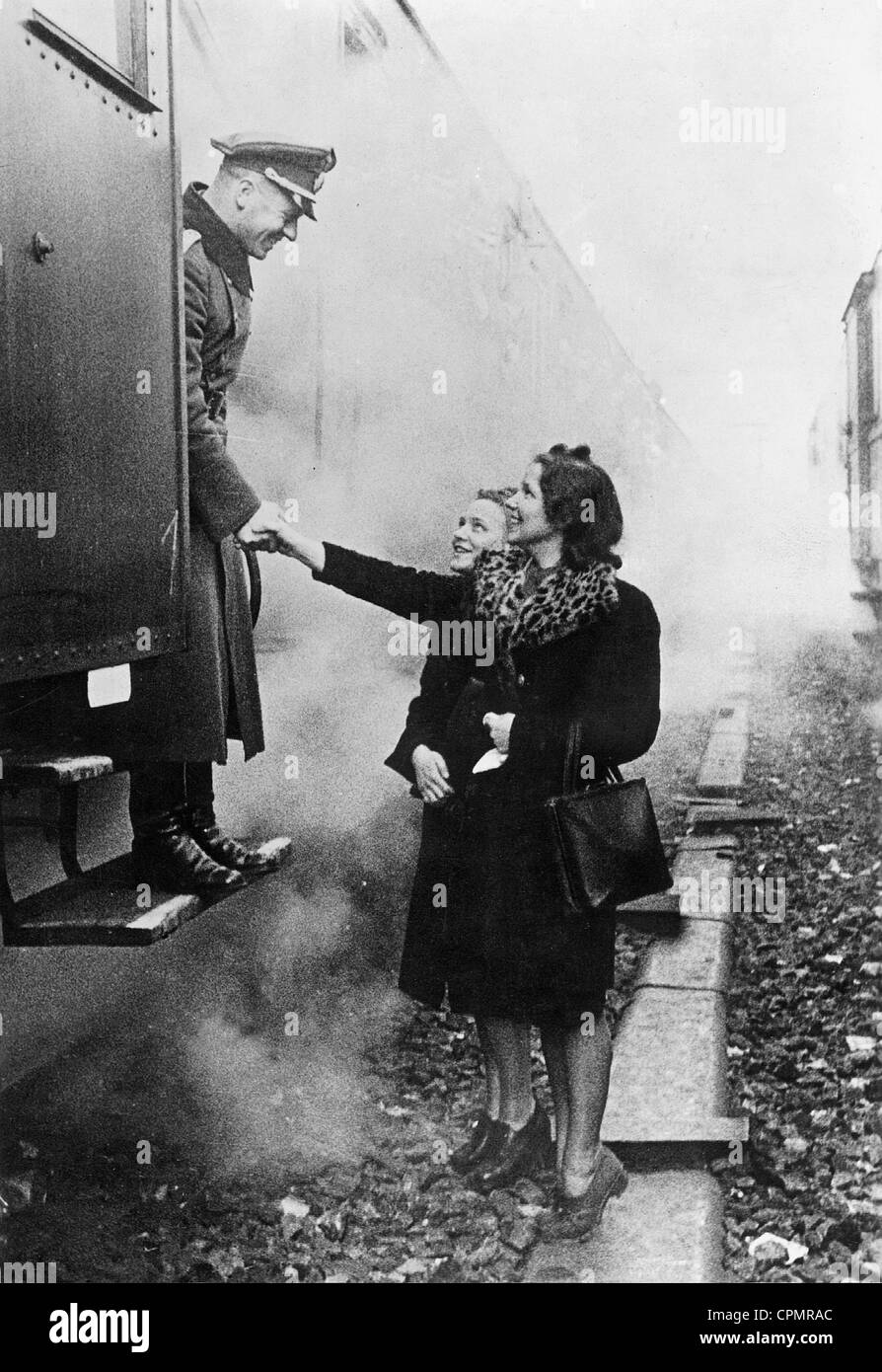 German Officer Says Goodbye to his Wife, 1941 Stock Photo