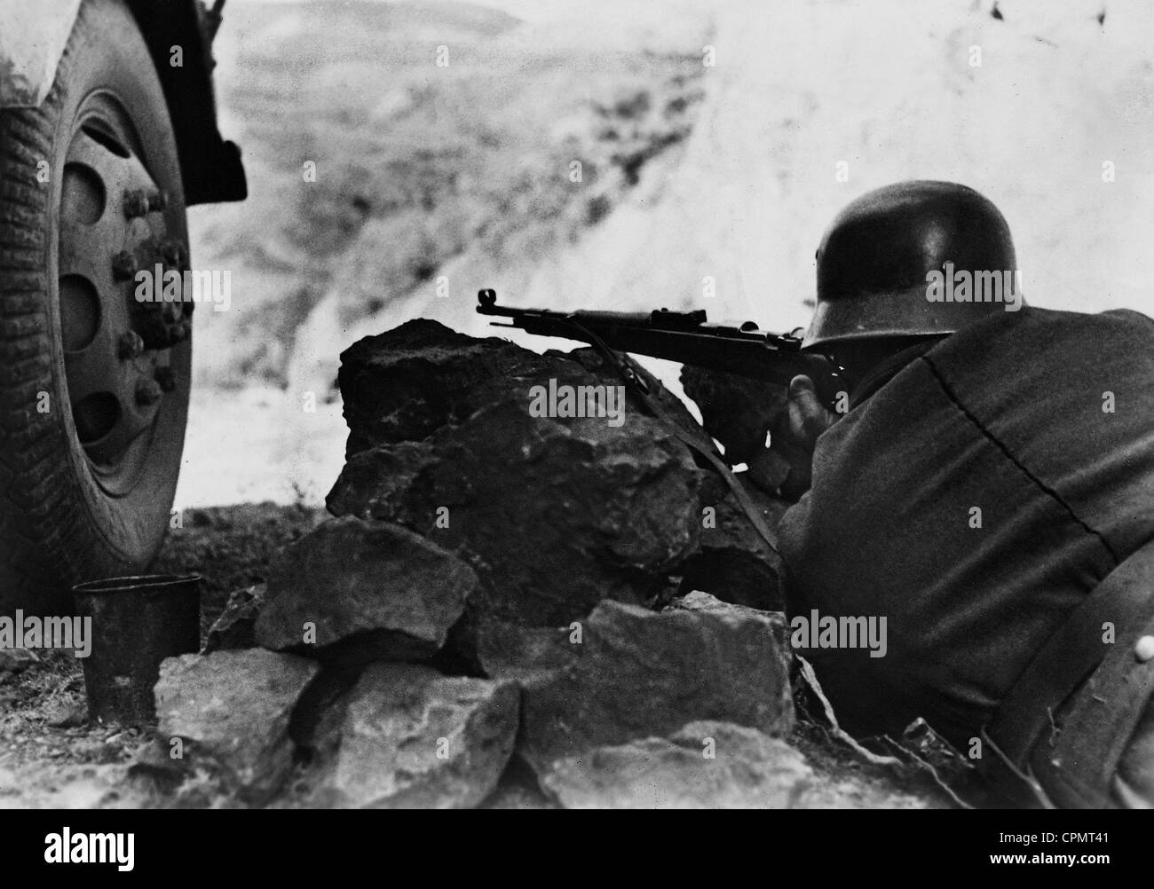 German soldier fighting with partisans in Yugoslavia, 1944 Stock Photo