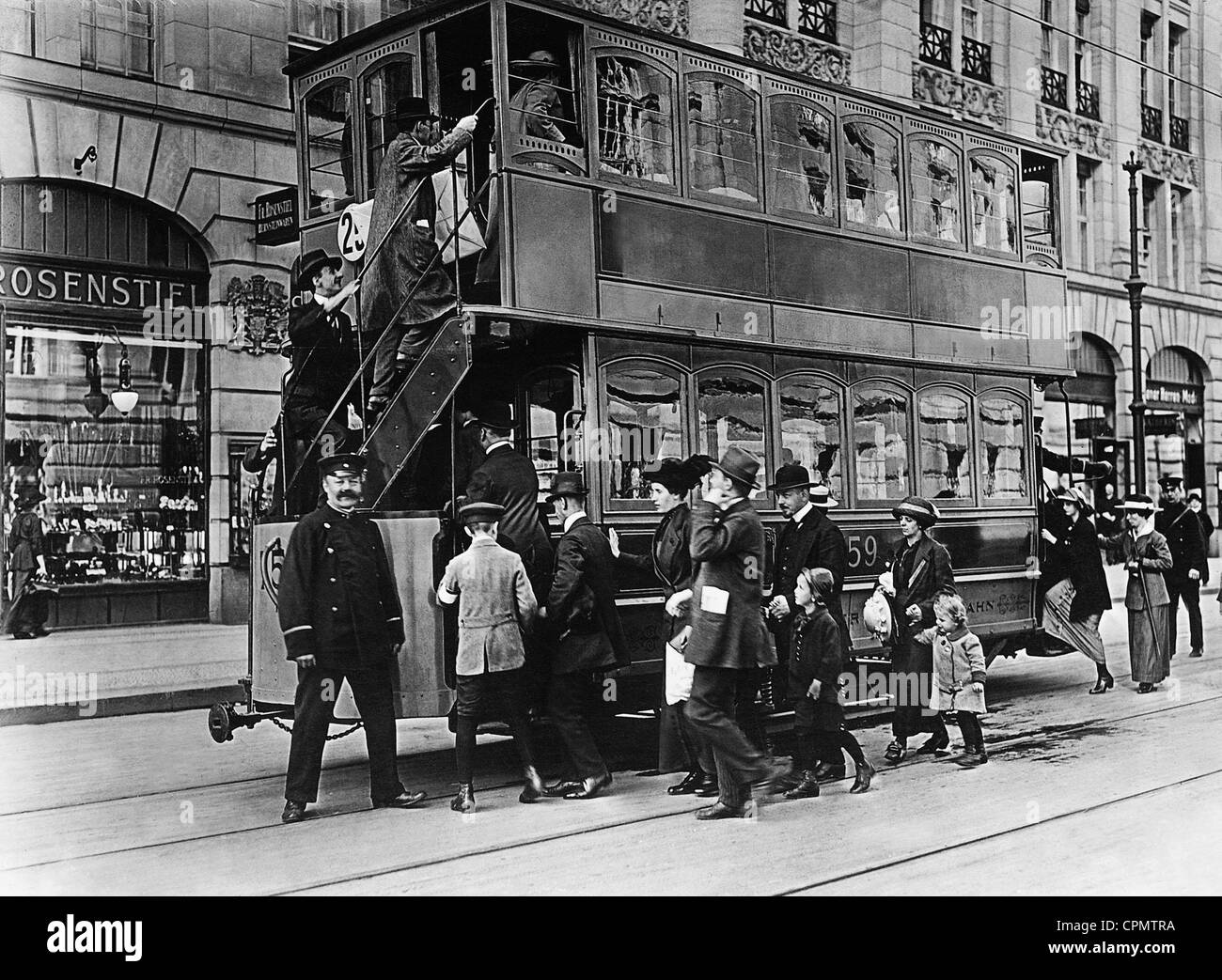 Double decker tram, 1914 Stock Photo