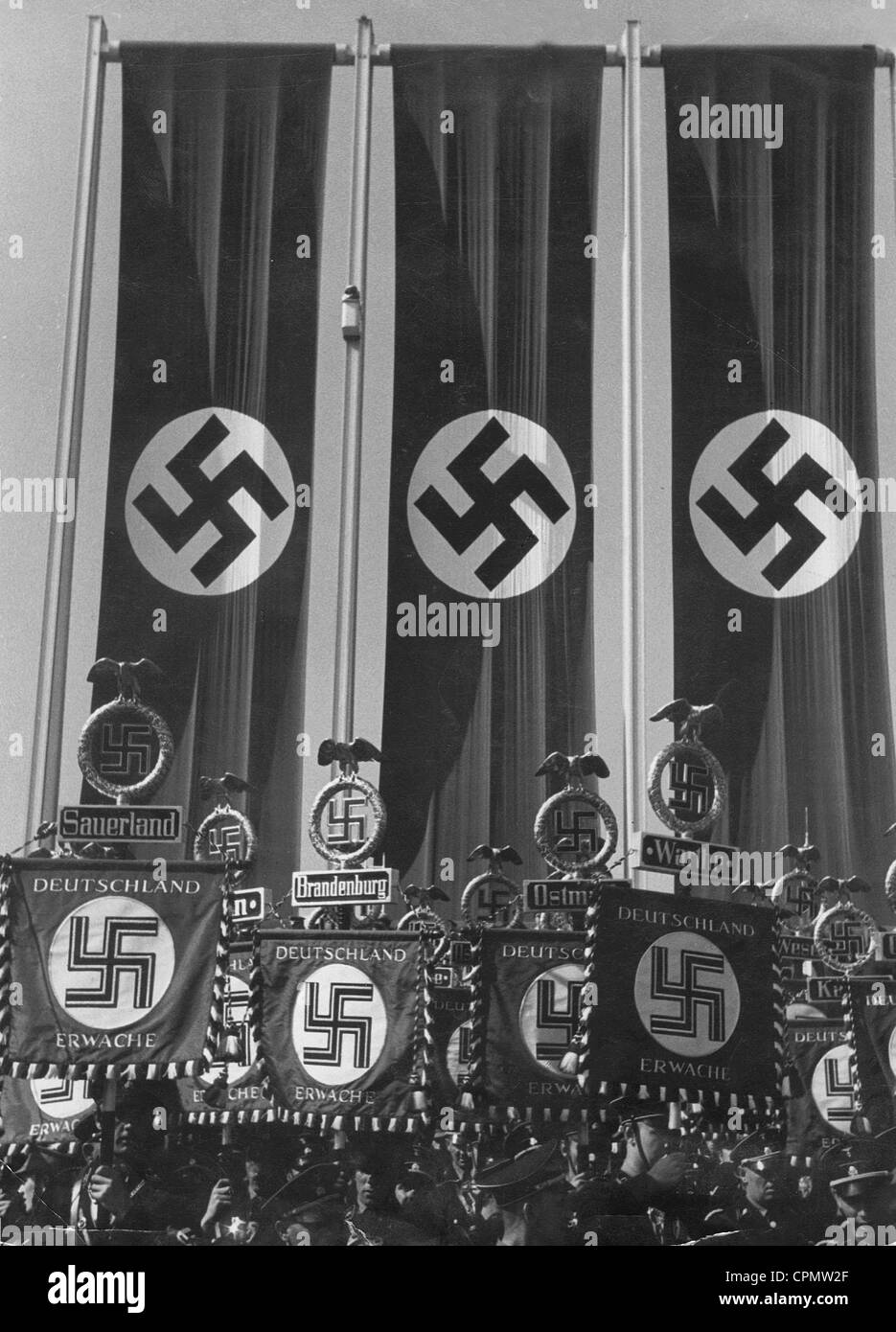 Swastika flags and banners Stock Photo