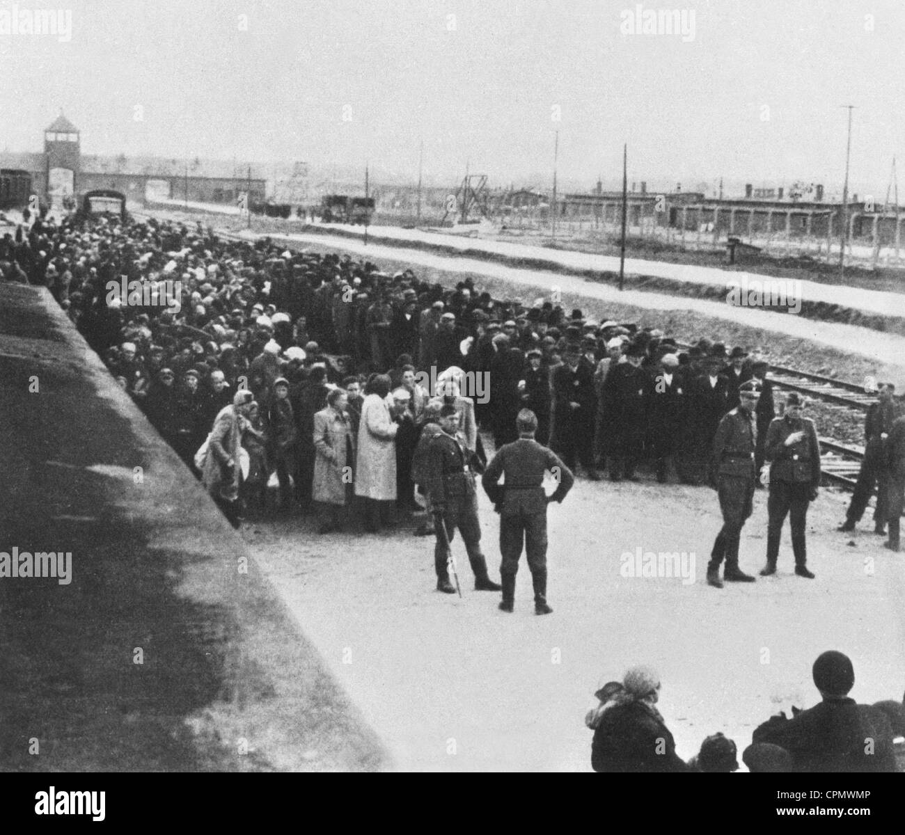 Selection on the ramp of the extermination camp of Auschwitz-Birkenau Stock Photo