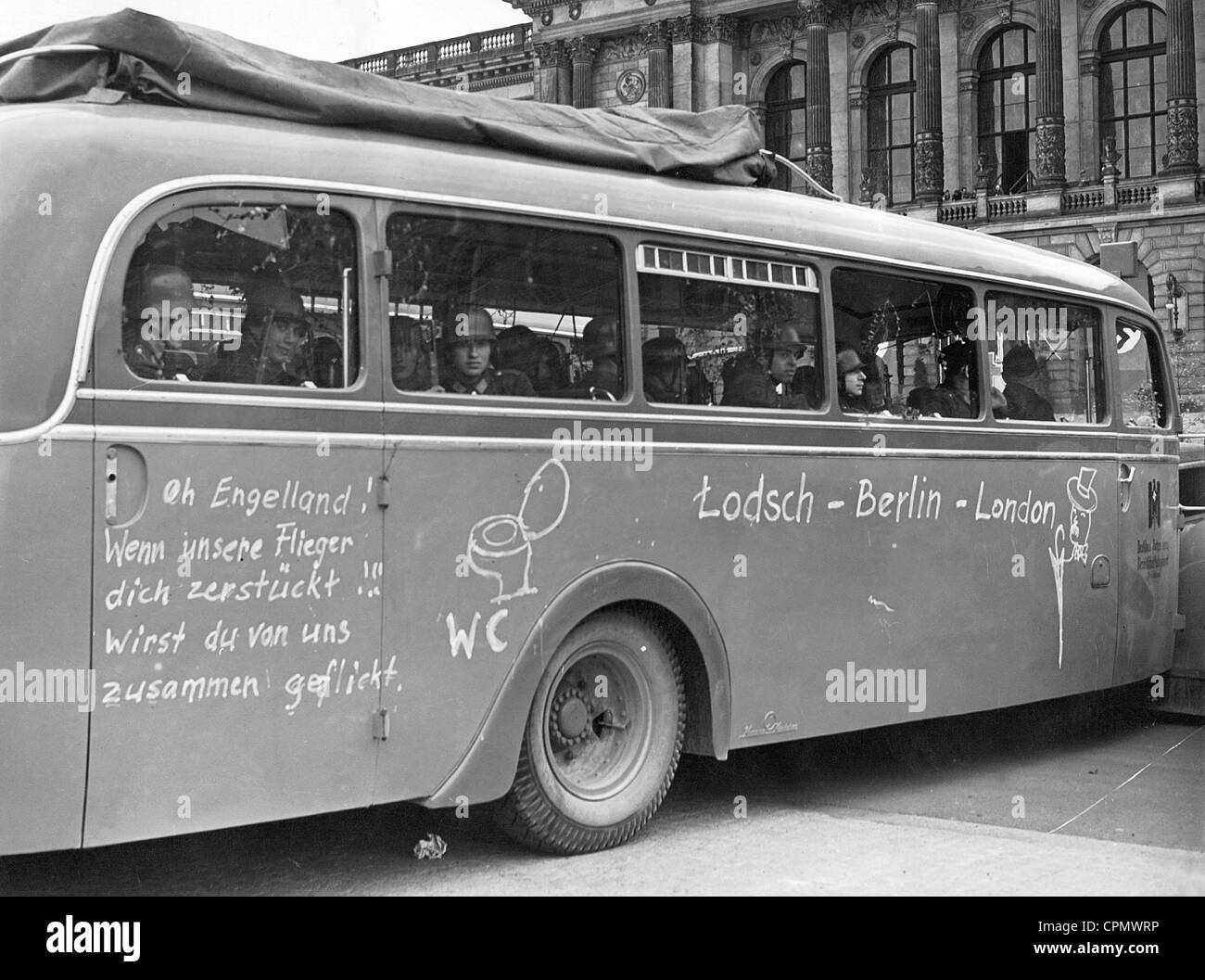 Anti-British propaganda on an emergency first aid bus, 1940 Stock Photo