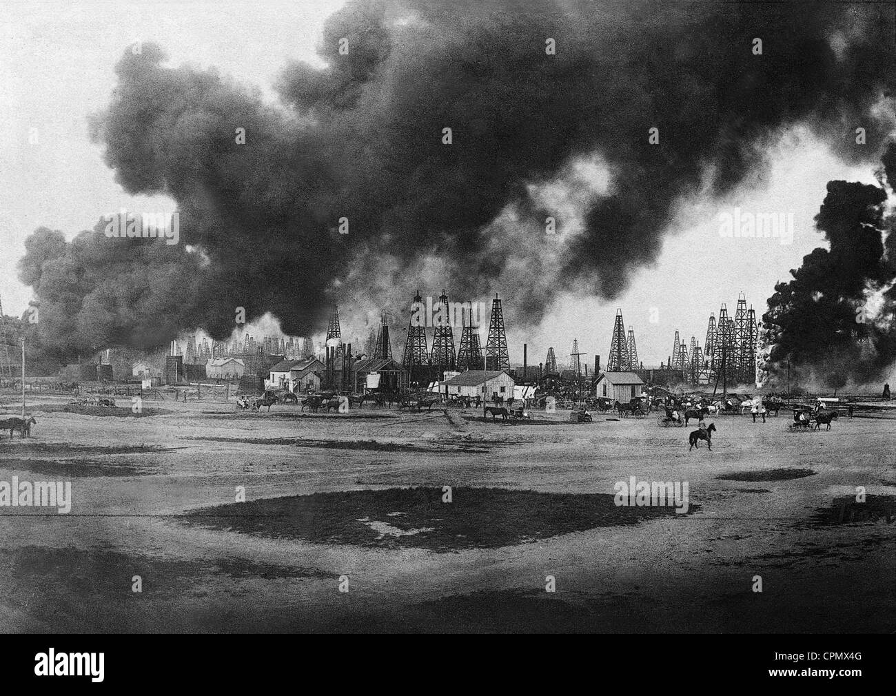 Burning oil wells texas Black and White Stock Photos & Images - Alamy