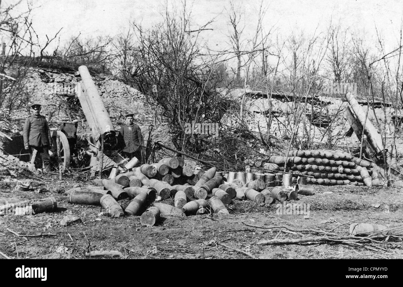 Captured french artillery position near verdun Black and White Stock