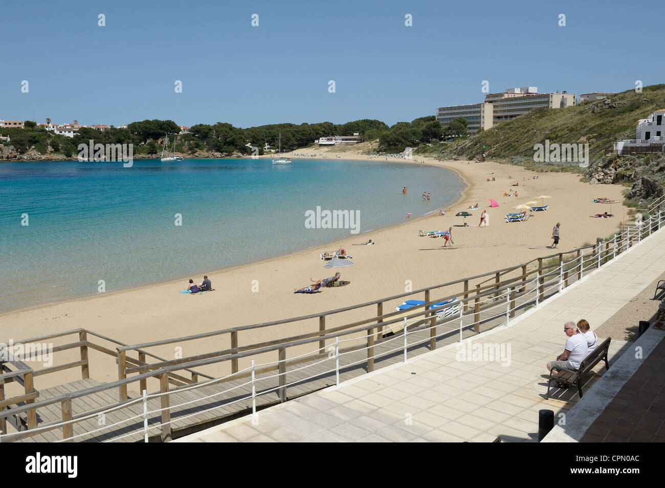 The horseshoe bay of arenal d'en castell menorca spain Stock Photo - Alamy