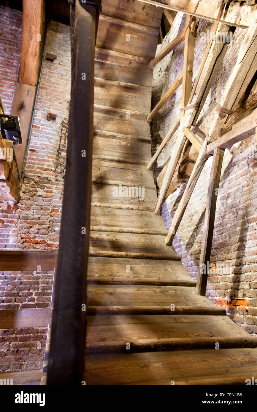 Amersfoort, The Netherlands: The huge wooden wheel inside the Koppelpoort, a medieval gate into the city. Stock Photo