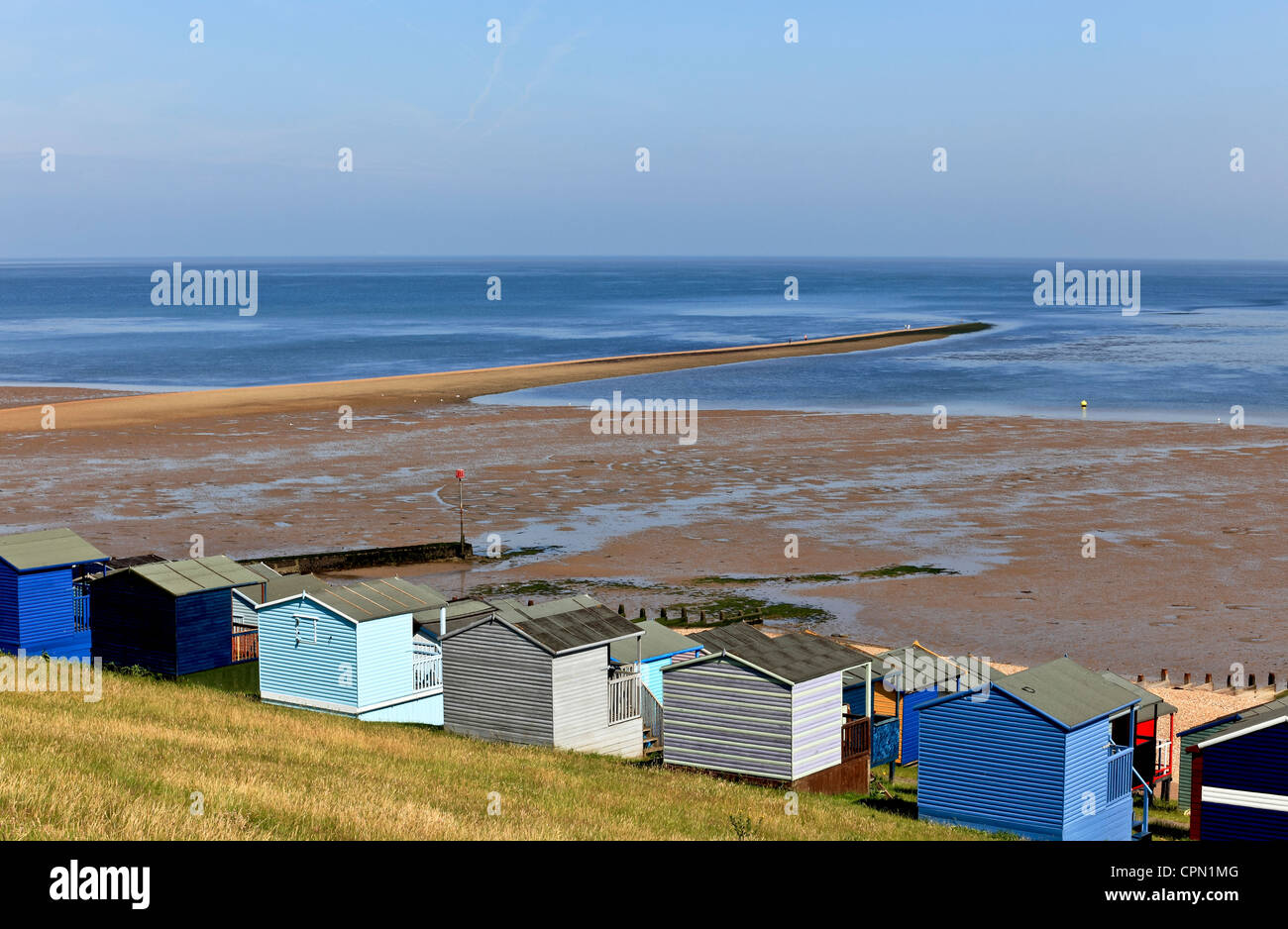 4045. The Street and beach huts, Tankerton, Whitstable, Kent, UK Stock Photo