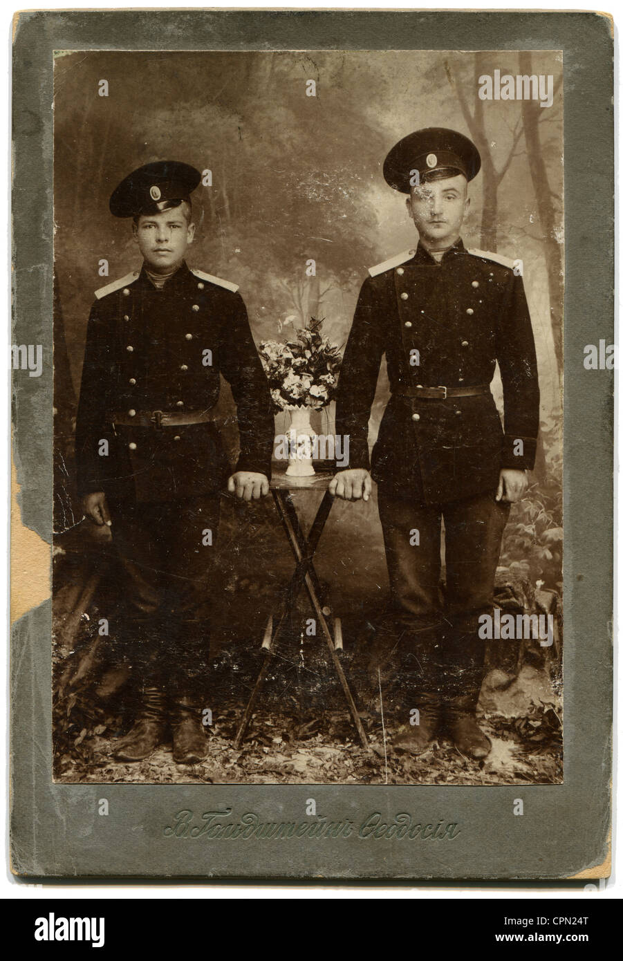 Antique studio photo of two officers in dress uniform Stock Photo - Alamy