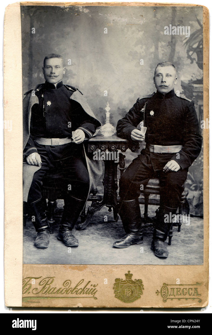 Antique studio photo of Two soldiers in dress uniform Stock Photo - Alamy