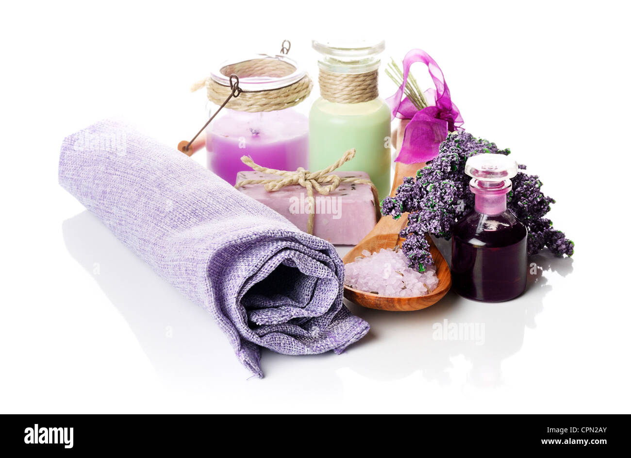 Lavender oil and lavender soap Stock Photo