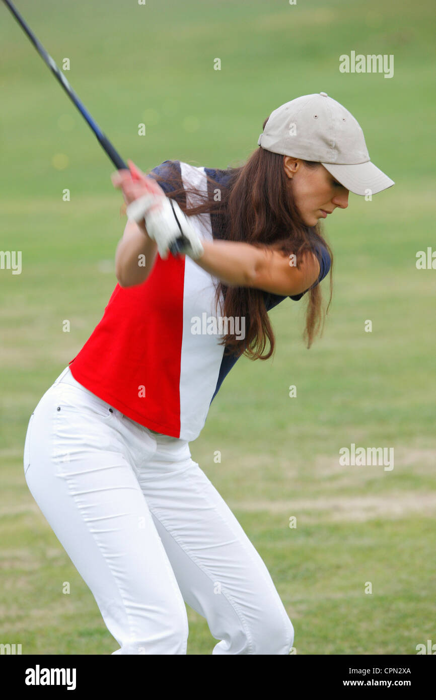 Women Golfer Swinging Stock Photo 48406466 Alamy