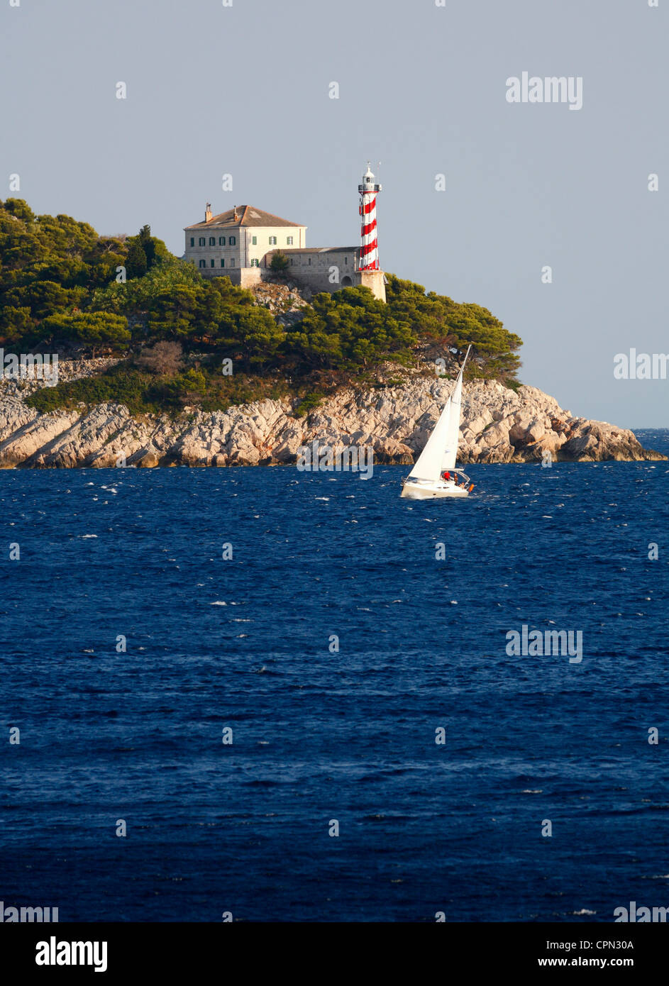 Lighthouse Sestrice - Sestrica Vela - Tajer UNESCO World Natural Heritage Site - Europe Stock Photo