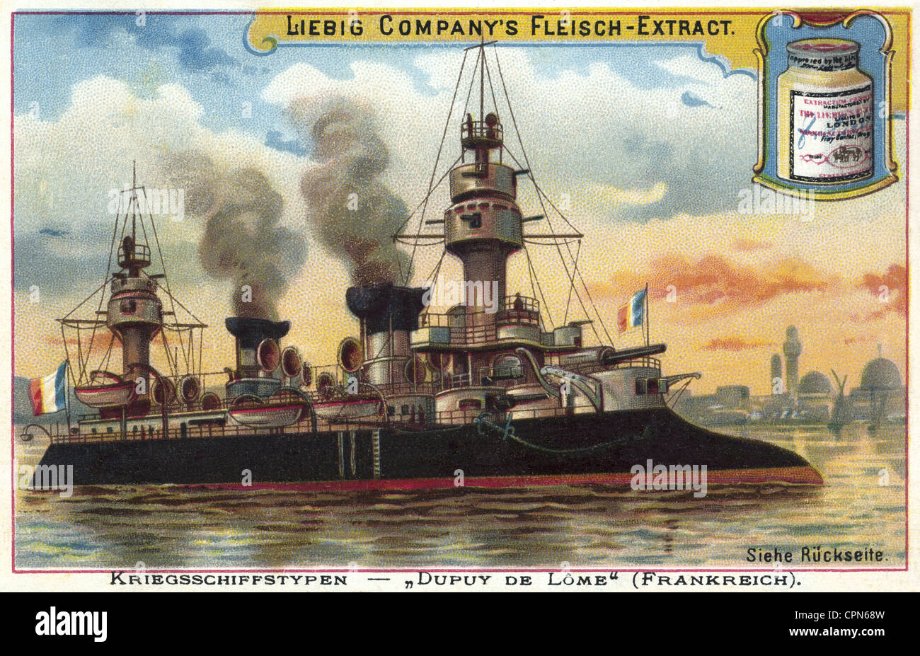 military, navy, France, French warship 'Dupuy de Lome', Liebig collection card, lithograph, France, circa 1899, , Additional-Rights-Clearences-Not Available Stock Photo