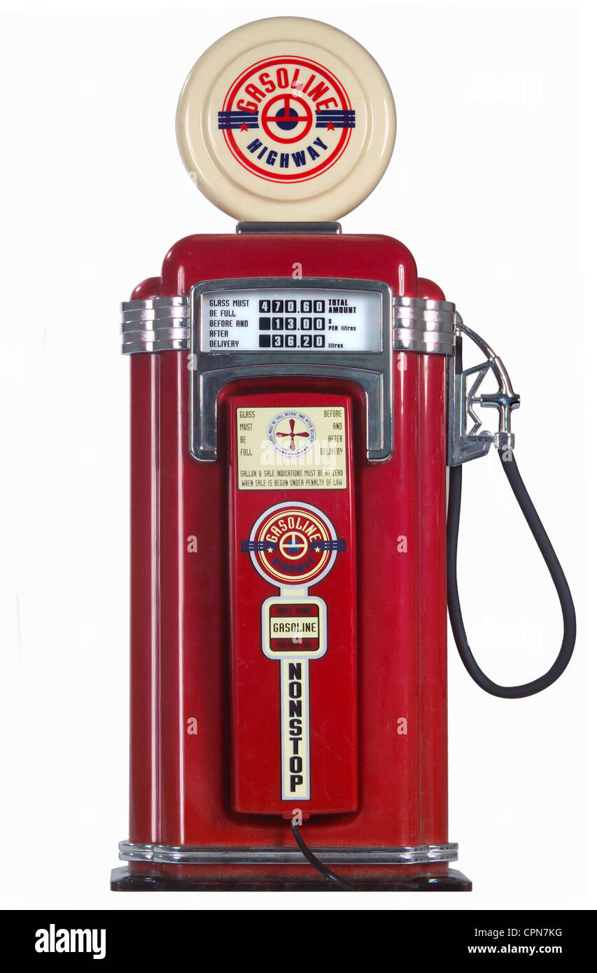 oddity, telephone in form a typical American petrol pump, Gasoline Highway, China, circa 1987, Additional-Rights-Clearences-Not Available Stock Photo