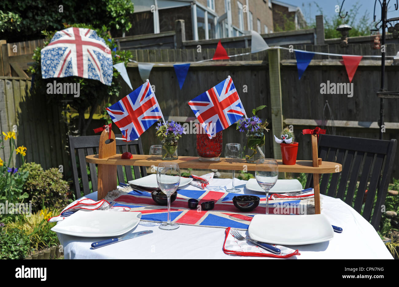 Table set for a Queens Diamond Jubilee Party celebrations in back