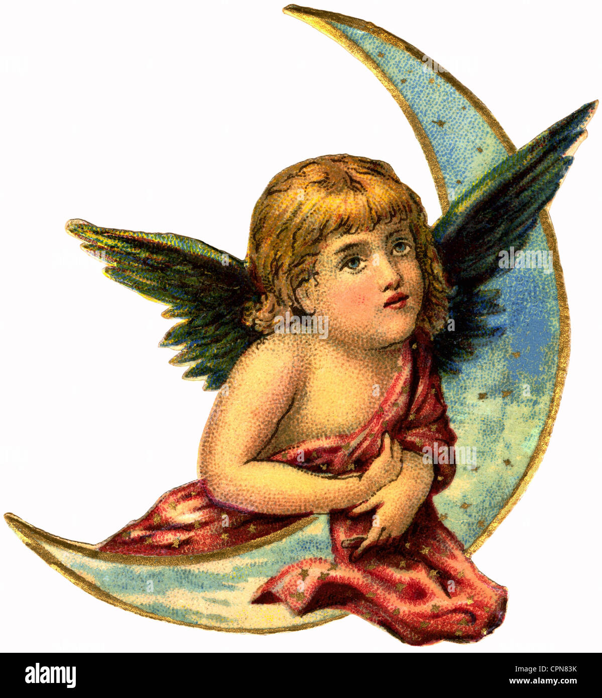 Little angel with moon hi-res stock photography and images