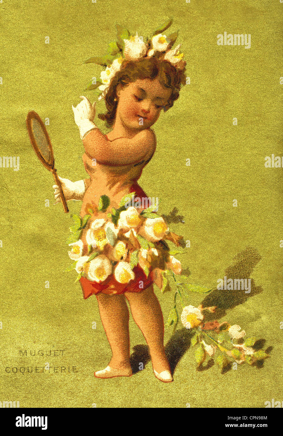 allegories, little girl in the guise of a flower, hair and skirt decorated with lily of the valley, France, circa 1895, Additional-Rights-Clearences-Not Available Stock Photo