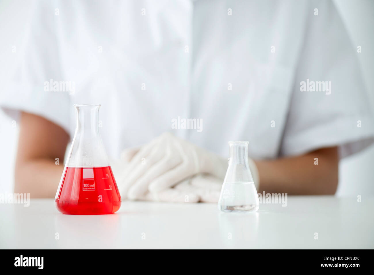 Conical flasks in laboratory Stock Photo Alamy