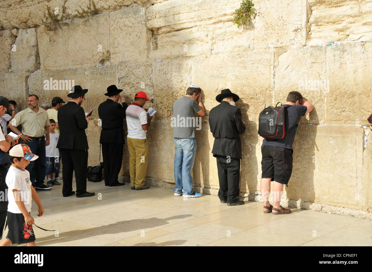 jew people worship for the western wall in Jerusalem Israel Stock Photo