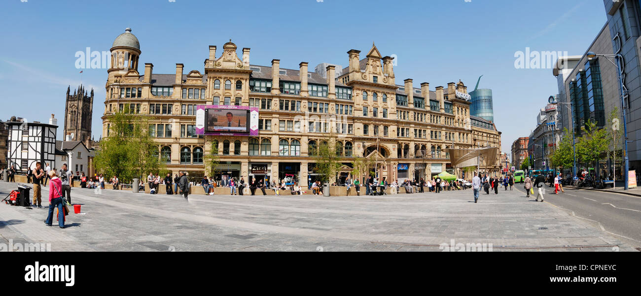 Panorama of the Triangle in the centre of Machester,  an area which was rebuild after being devastated by an IRA bomb. Stock Photo
