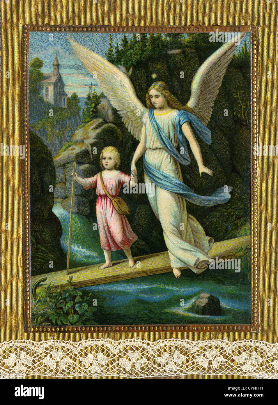 religion, Christianity, angels, guardian angel guarding child, Germany, circa 1880, Additional-Rights-Clearences-Not Available Stock Photo