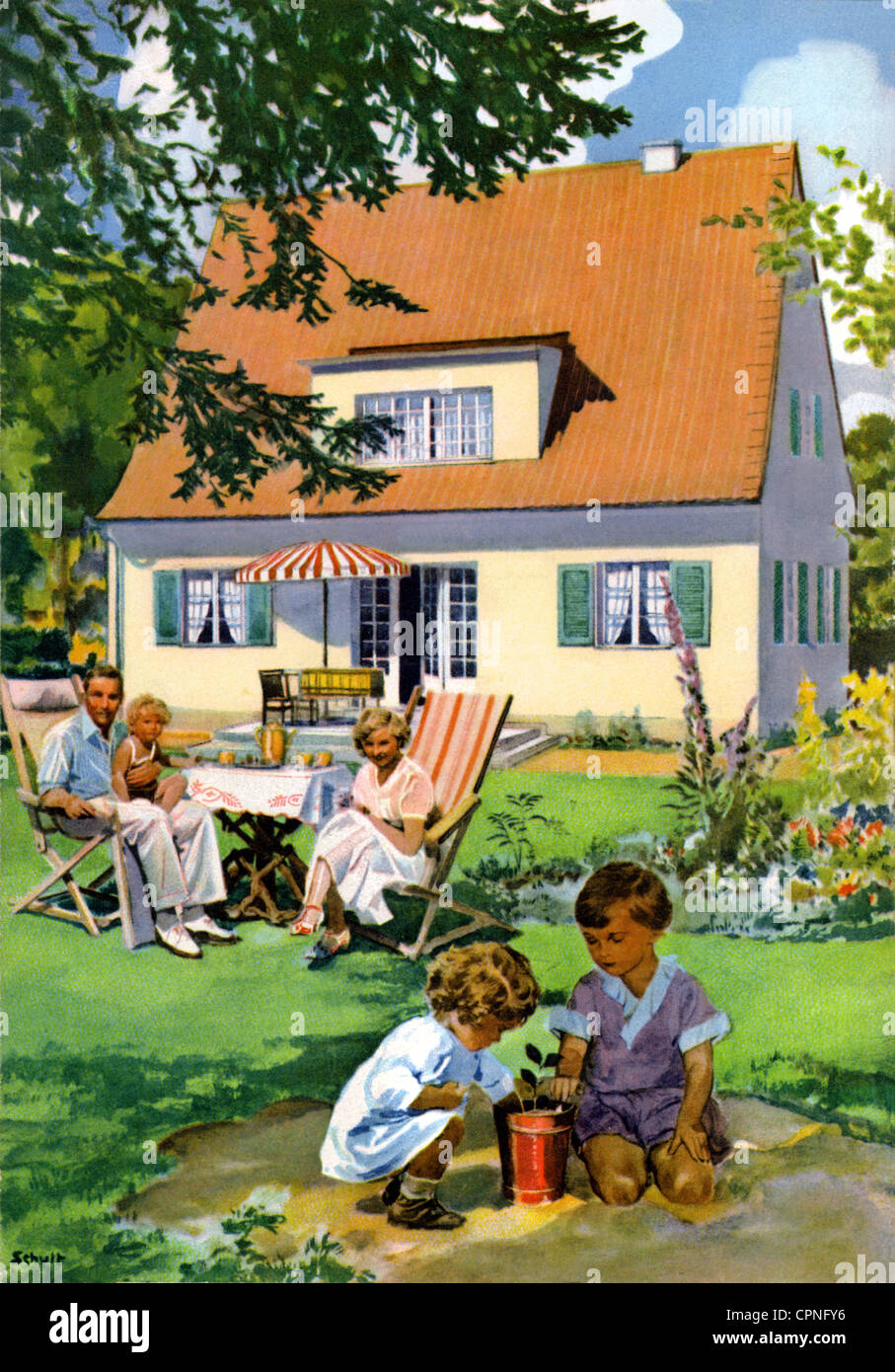 habitation, home, family, playing children, in garden, Germany, circa 1932, Additional-Rights-Clearences-Not Available Stock Photo