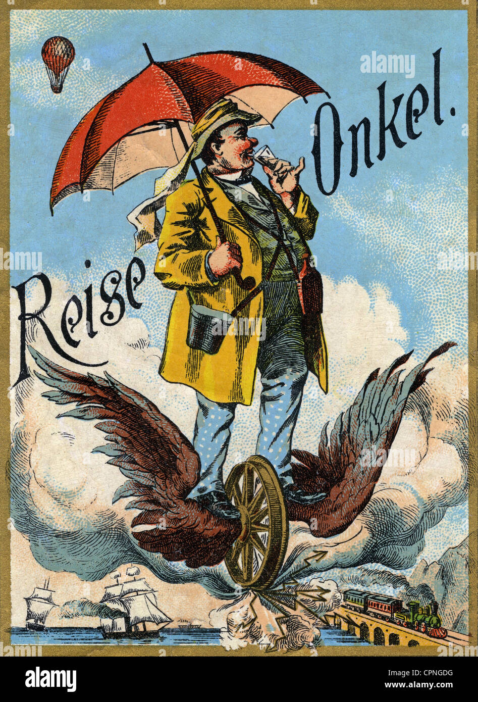 tourism, travel uncle, caricature, Germany, circa 1895, Additional-Rights-Clearences-Not Available Stock Photo