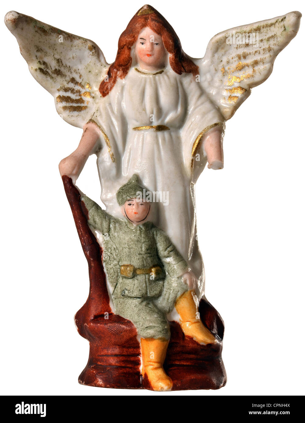 First World War / WWI, guardian angel protecting German soldier, small ceramic figure, Germany, 1914, Additional-Rights-Clearences-Not Available Stock Photo