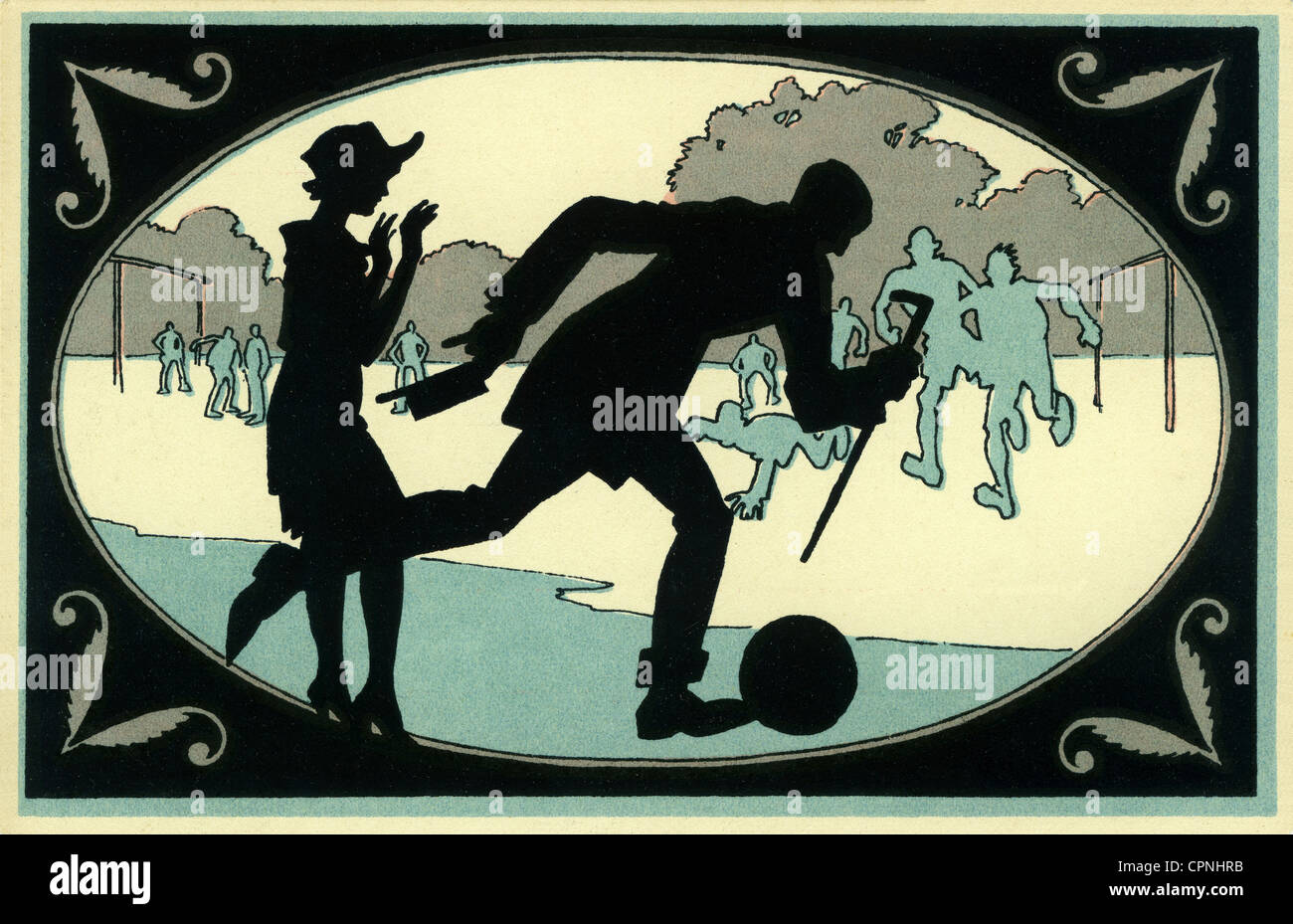 sports, football, football match, audience members joining in the game, silhouette, Germany, circa 1928, Additional-Rights-Clearences-Not Available Stock Photo